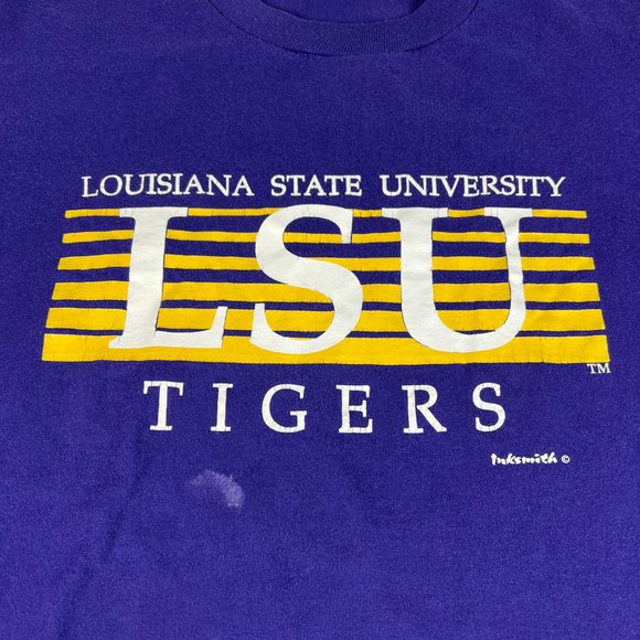 VTG 90s LSU Louisana State Tigers Shirt Adult Fits Medium Purple Faded Tee Tag L - Picture 3 of 15